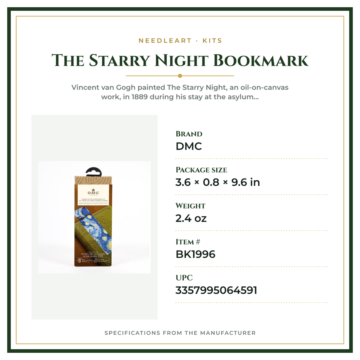 Product Specifications – The Starry Night Bookmark