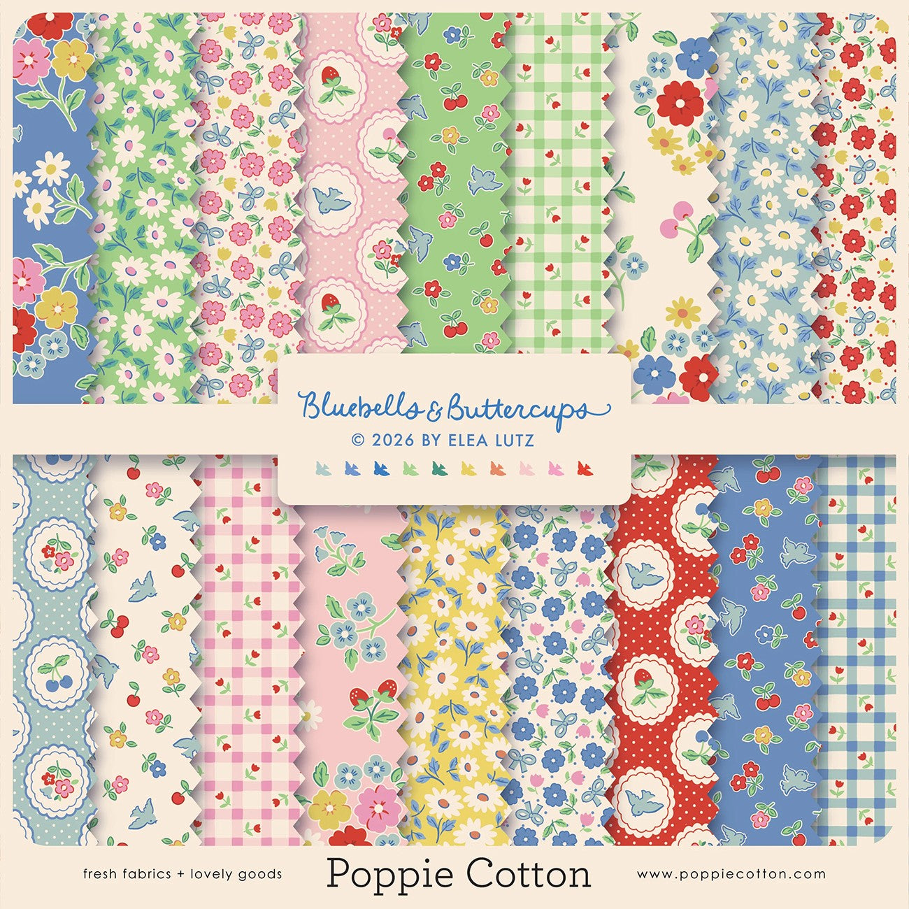 Fat Quarter Bluebells & Buttercups, 18pcs/bundle