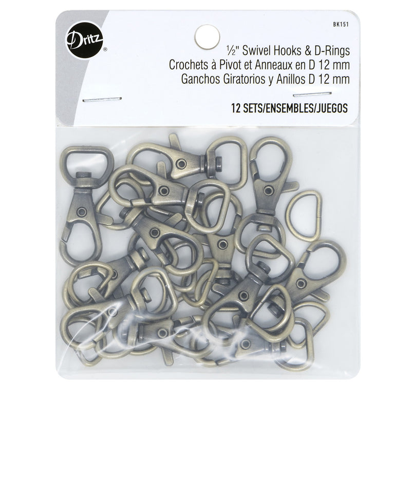 Swivel Hooks & D Rings 1/2in Antique Brass
