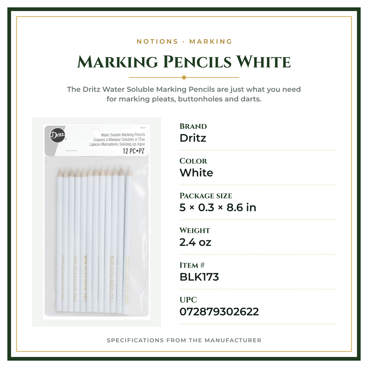 Product Specifications – Marking Pencils White