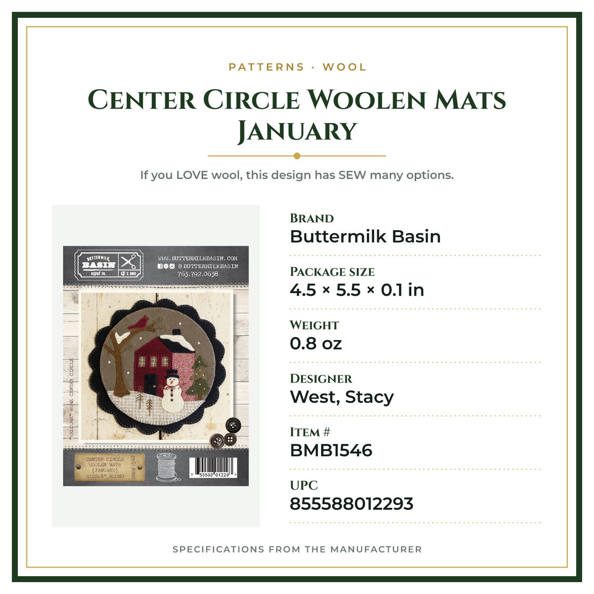 Product Specifications – Center Circle Woolen Mats January