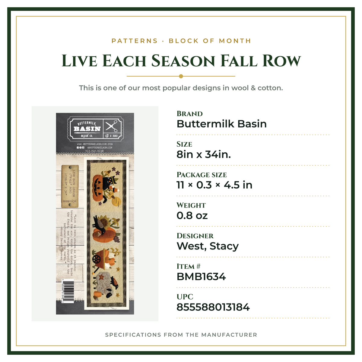 Product Specifications – Live Each Season Fall Row