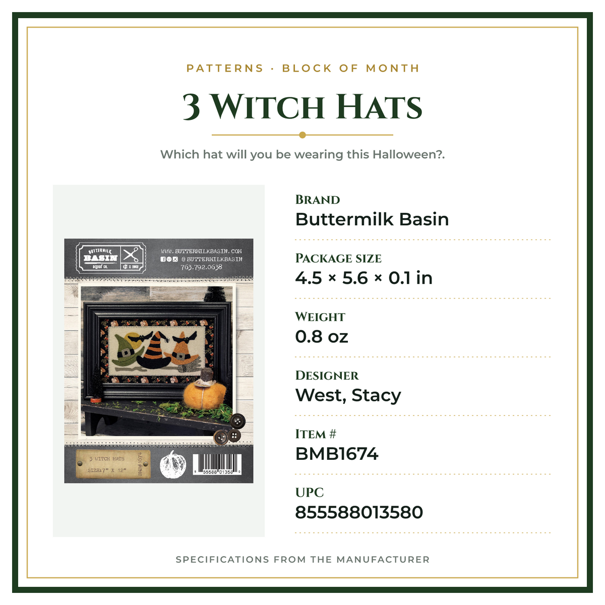 Product Specifications – 3 Witch Hats