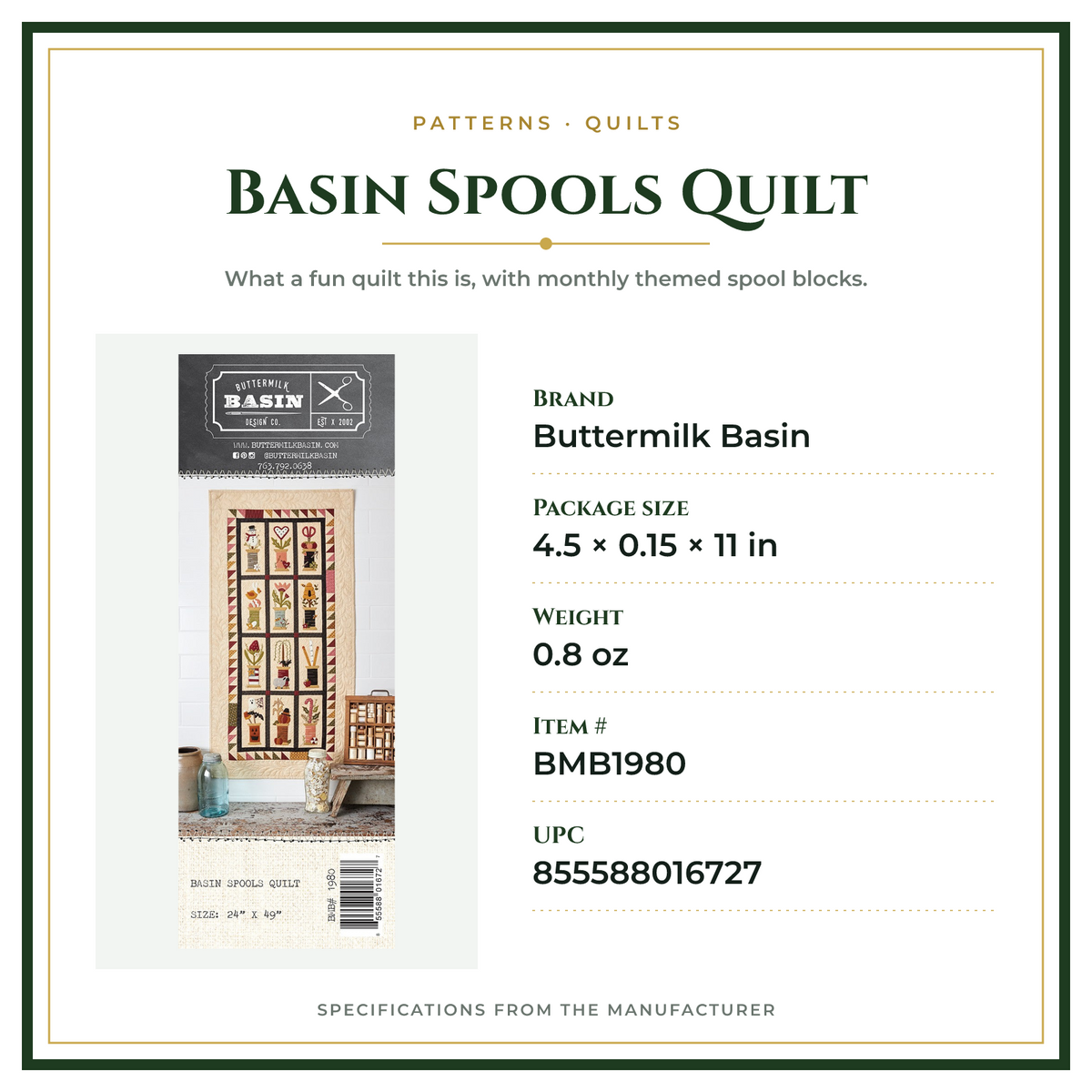 Product Specifications – Basin Spools Quilt