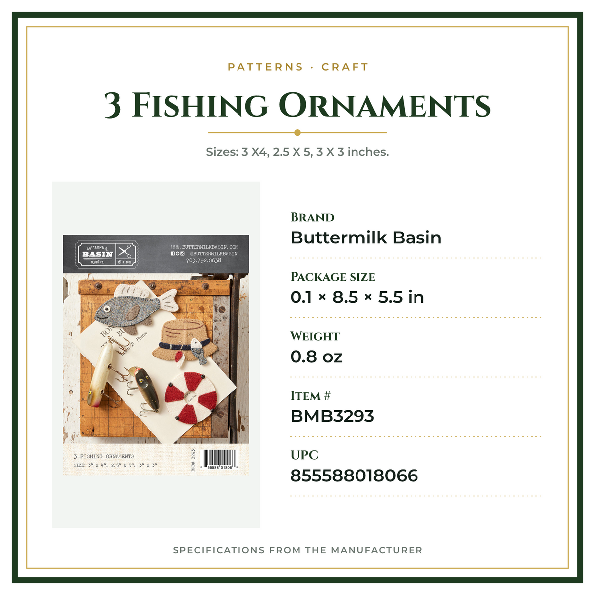 Product Specifications – 3 Fishing Ornaments