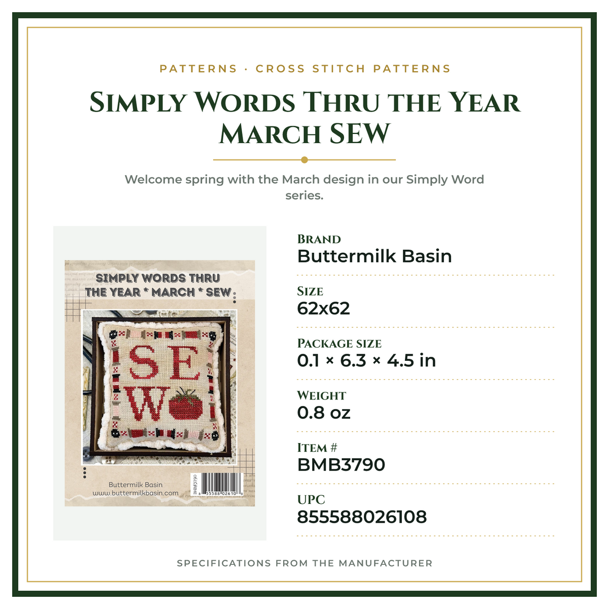 Product Specifications – Simply Words Thru the Year March SEW