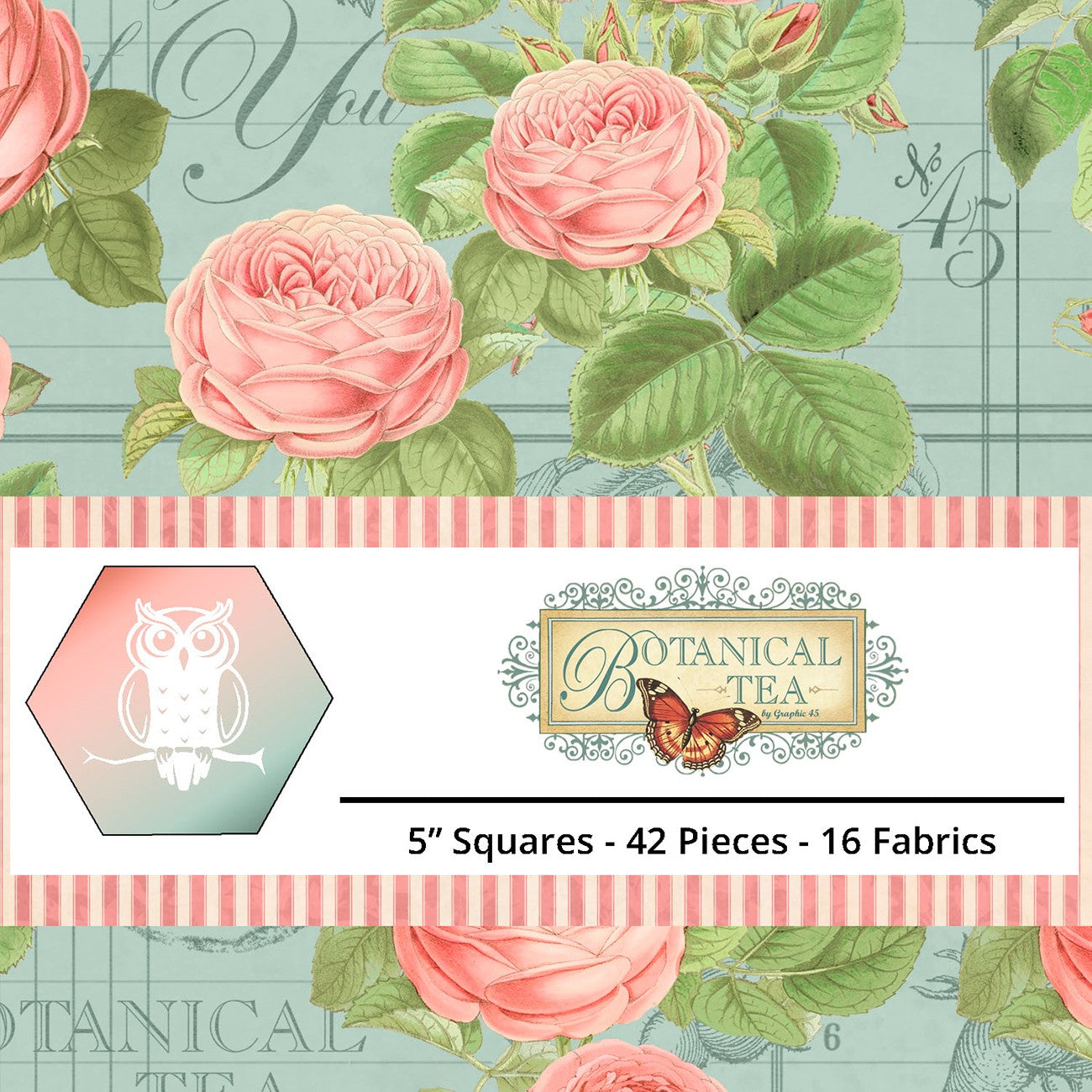 5in Squares, Botanical Tea, 42pcs, 2-4 Pieces of Each Print