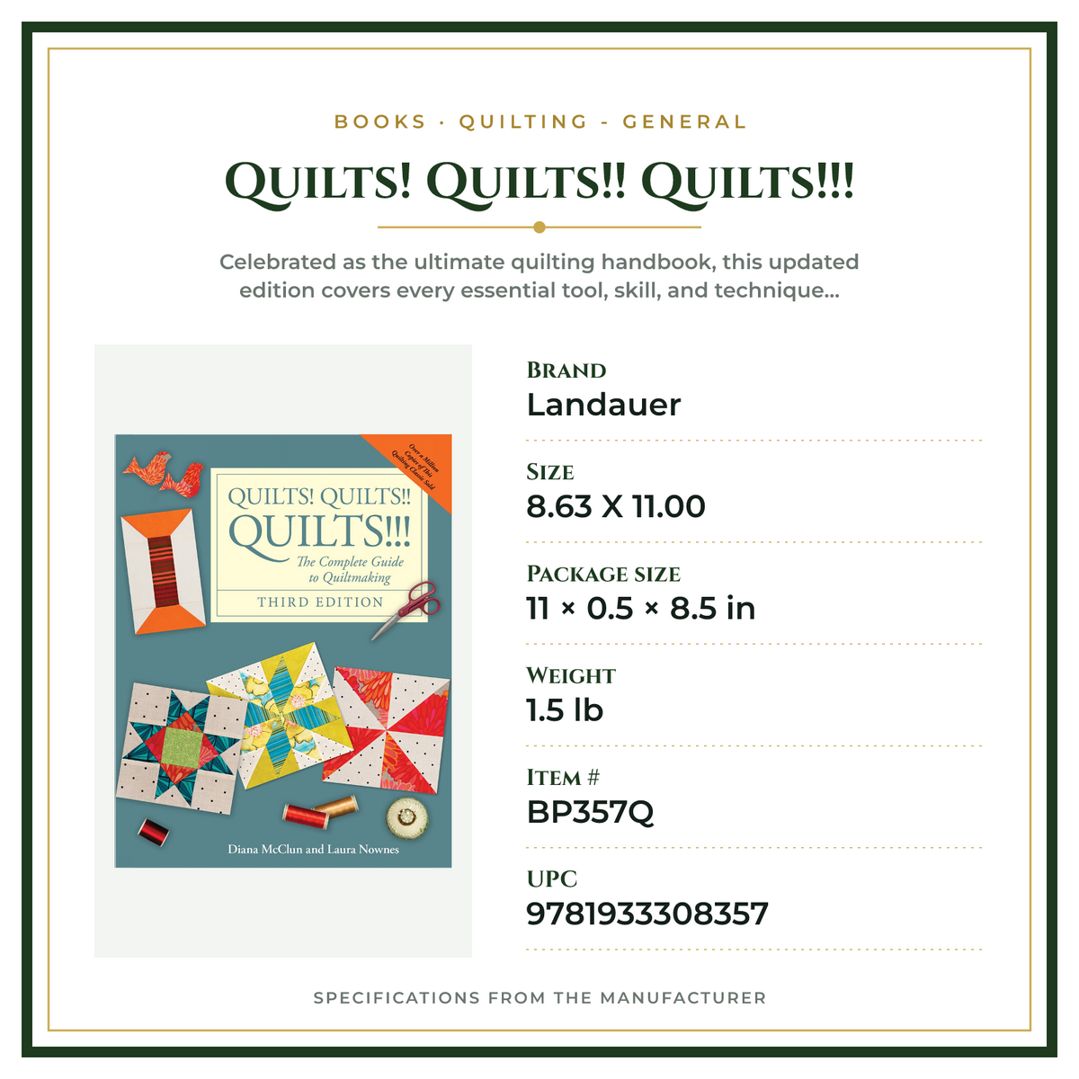 Product Specifications – Quilts! Quilts!! Quilts!!!