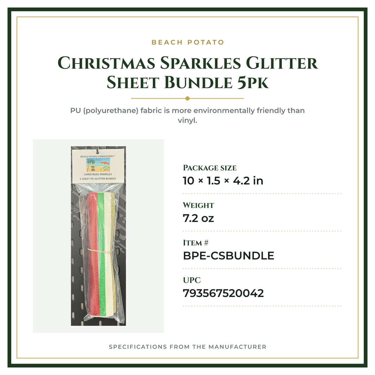 Product Specifications – Christmas Sparkles Glitter Sheet Bundle 5pk