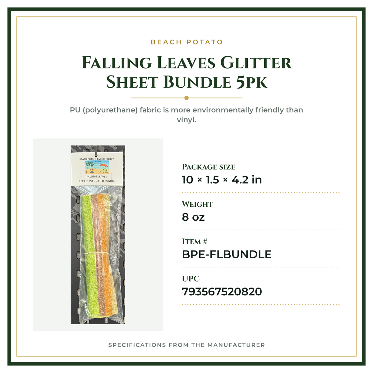 Product Specifications – Falling Leaves Glitter Sheet Bundle 5pk