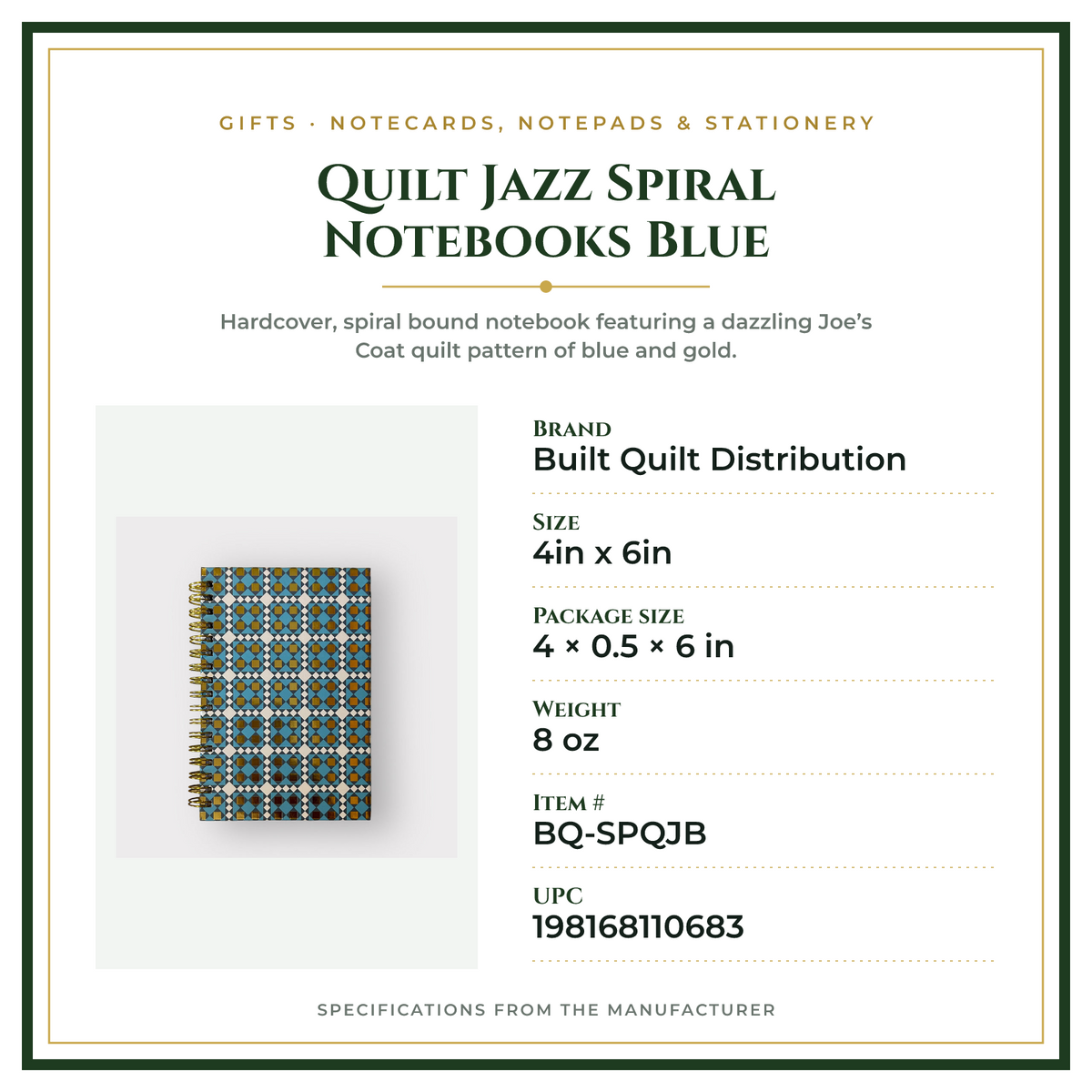 Product Specifications – Quilt Jazz Spiral Notebooks Blue