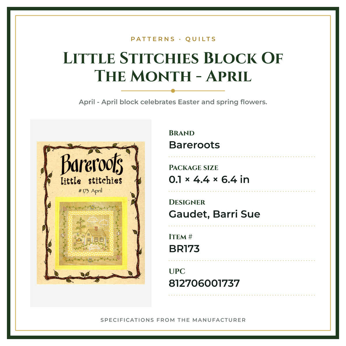 Product Specifications – Little Stitchies Block Of The Month - April