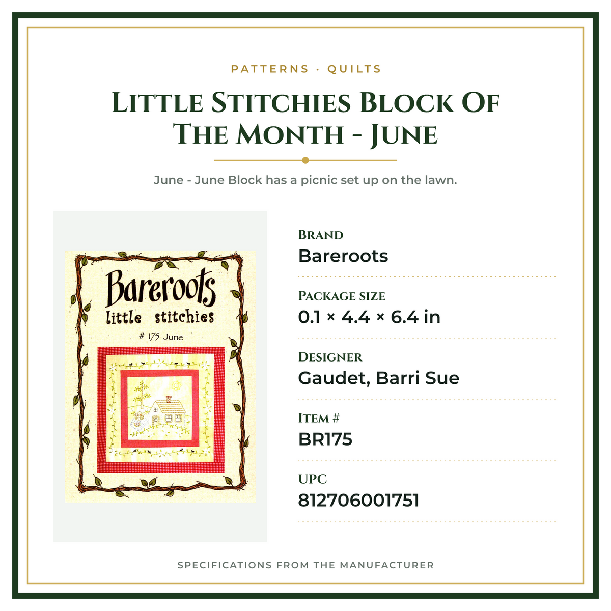 Product Specifications – Little Stitchies Block Of The Month - June