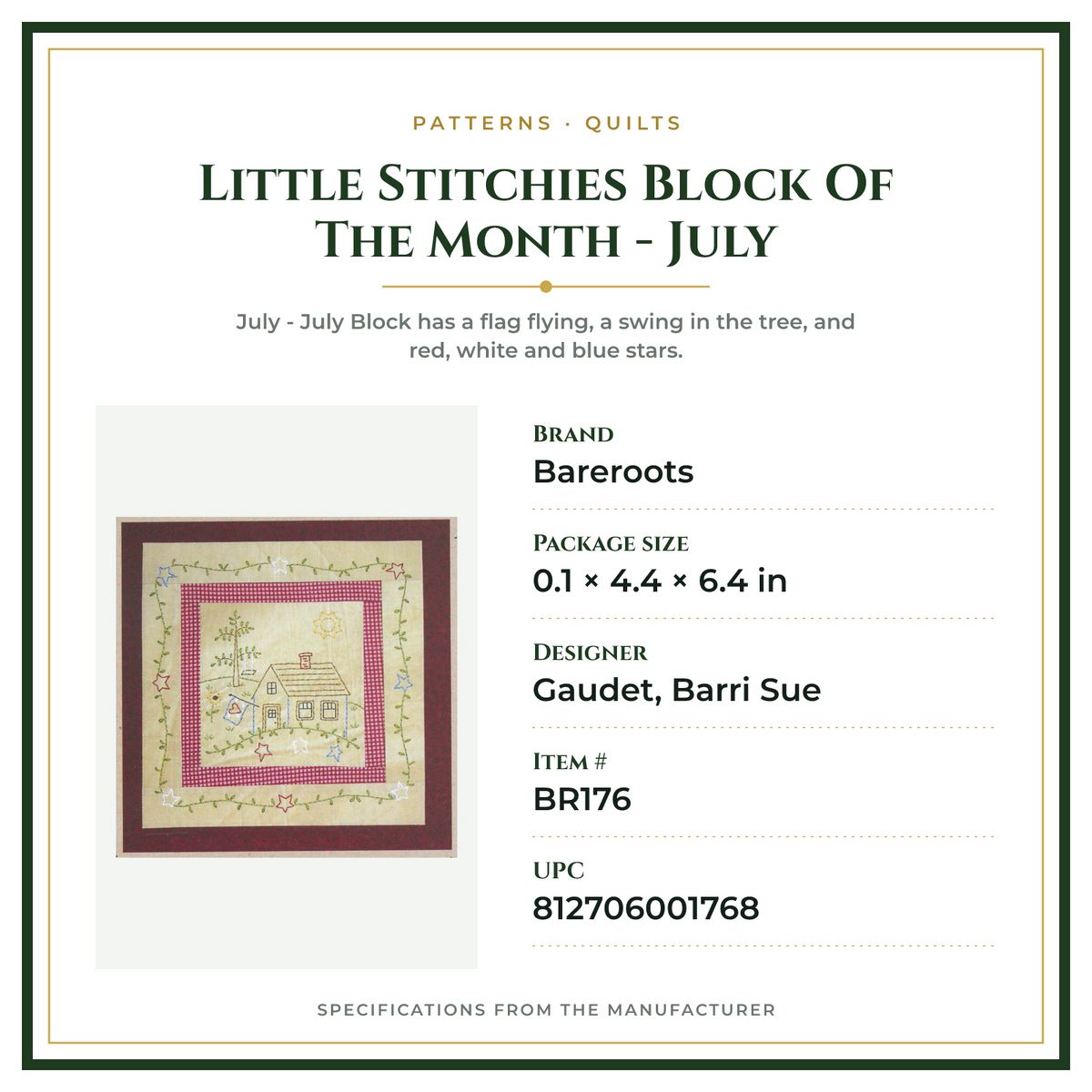 Product Specifications – Little Stitchies Block Of The Month - July