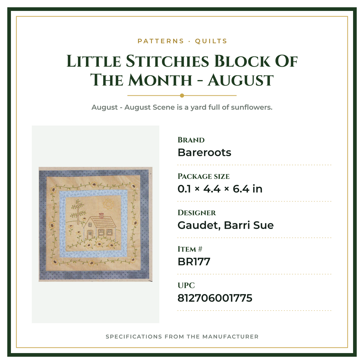 Product Specifications – Little Stitchies Block Of The Month - August