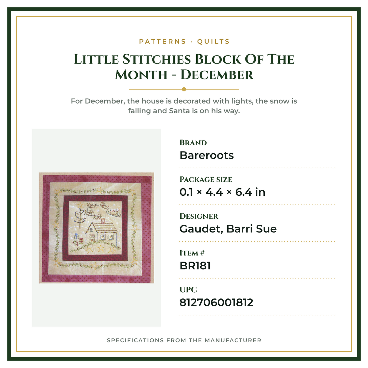 Product Specifications – Little Stitchies Block Of The Month - December