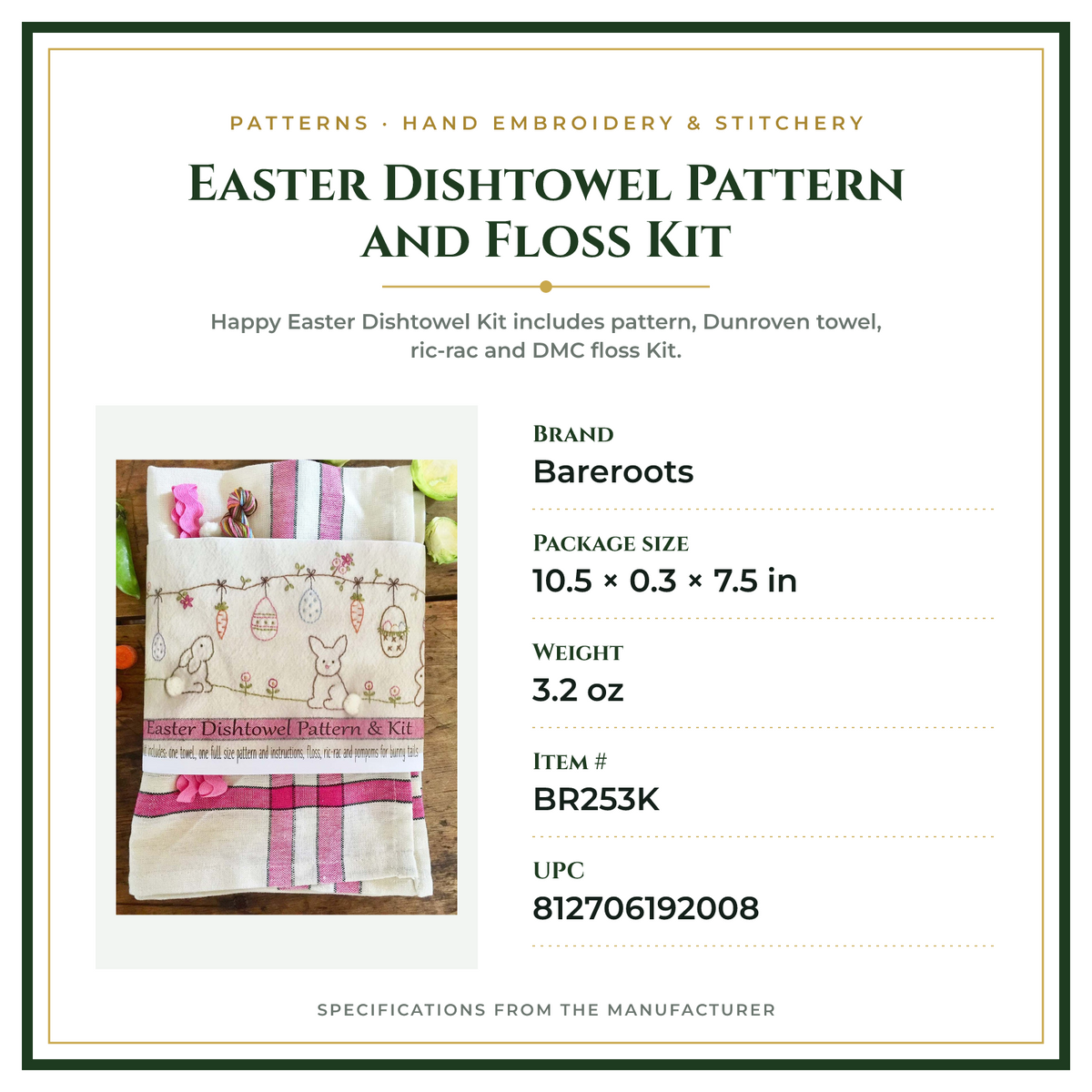 Product Specifications – Easter Dishtowel Pattern and Floss Kit