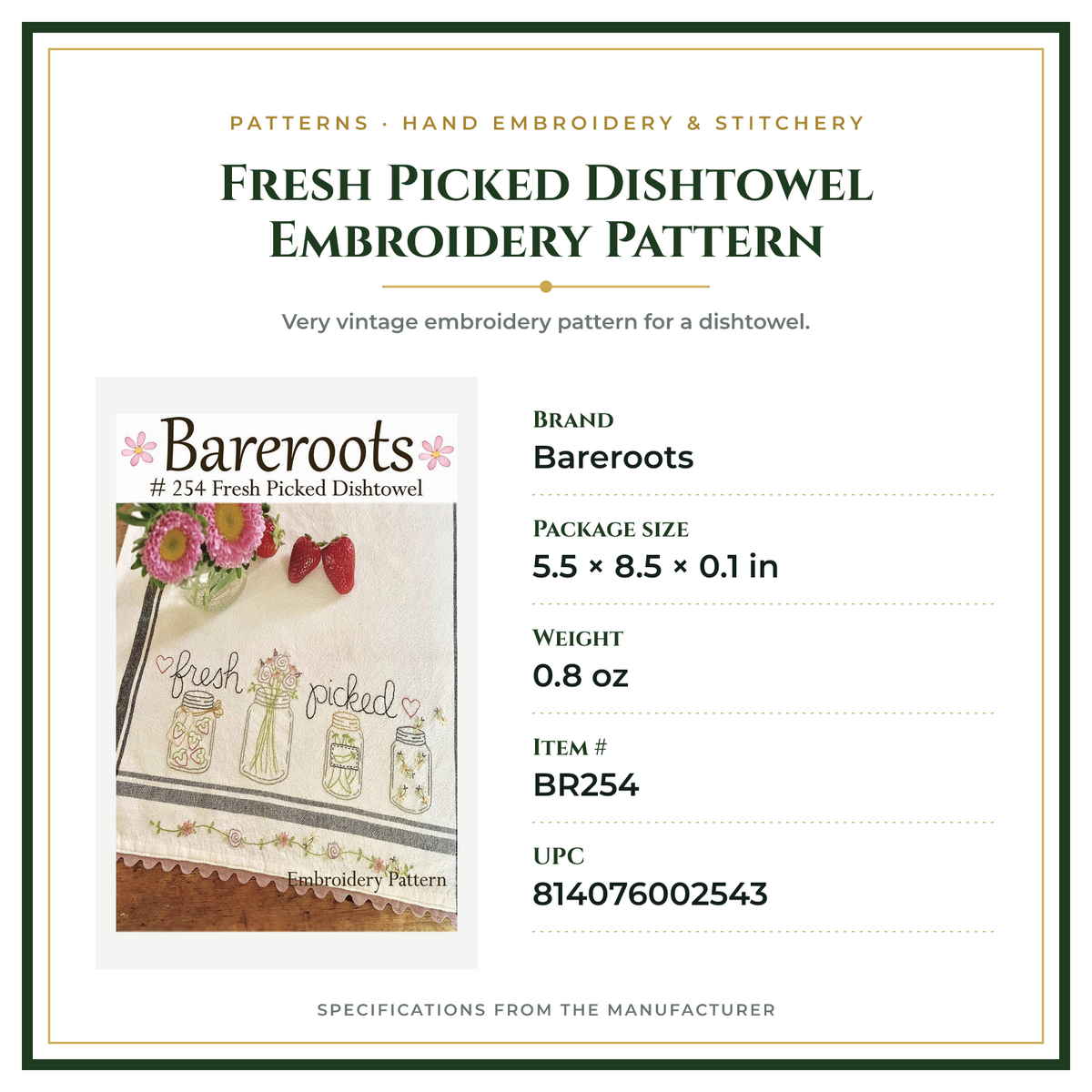 Product Specifications – Fresh Picked Dishtowel Embroidery Pattern