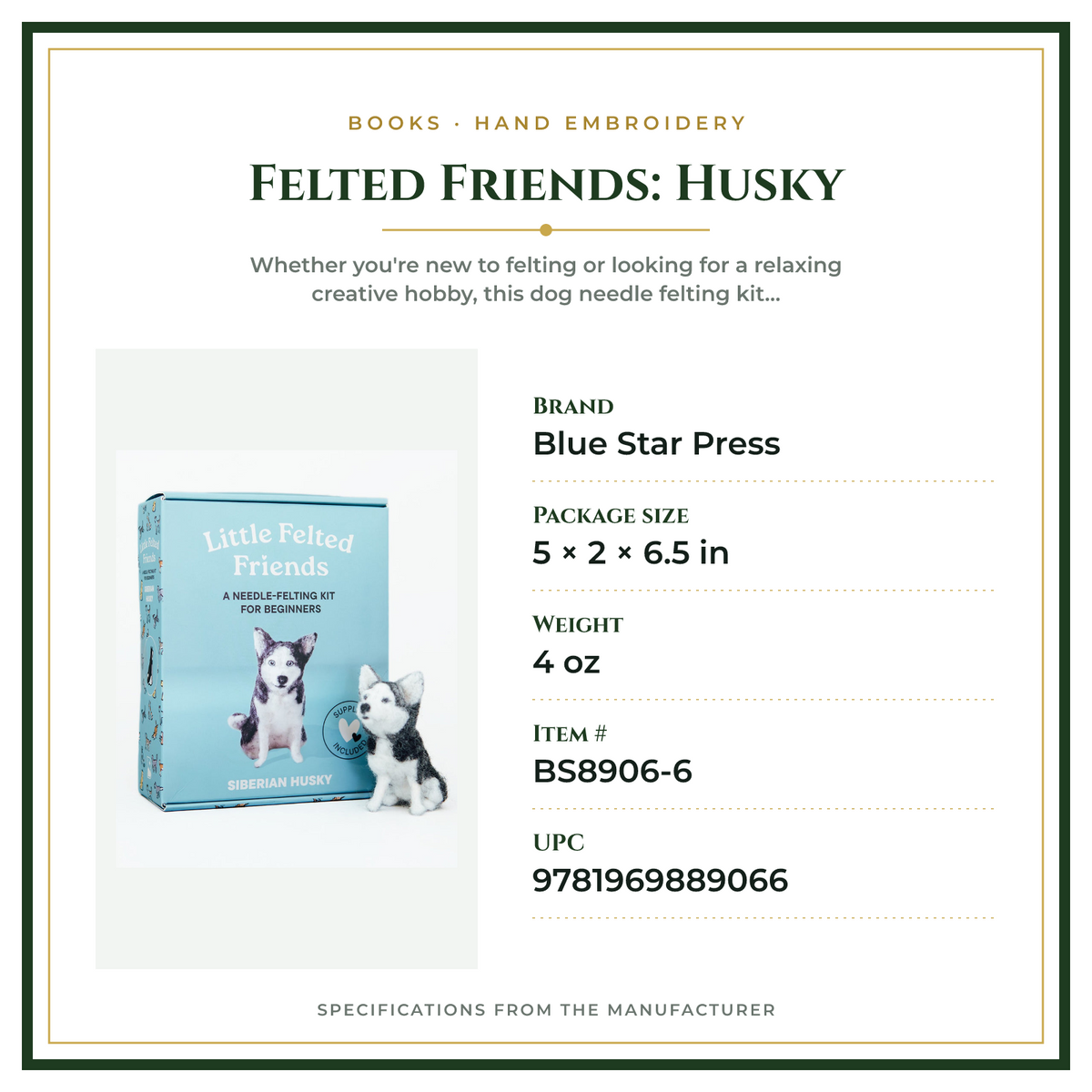 Product Specifications – Felted Friends: Husky