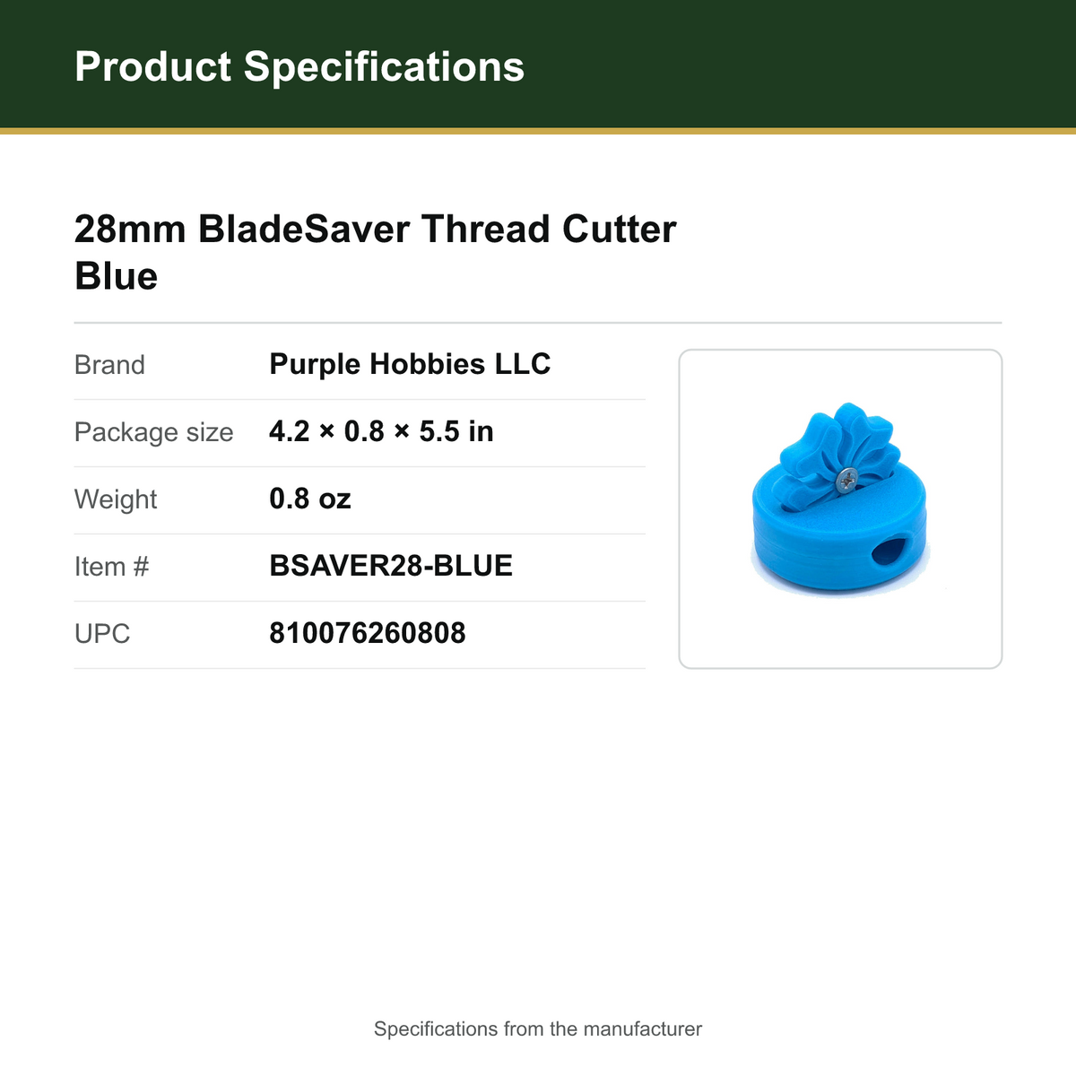 Product Specifications – 28mm BladeSaver Thread Cutter Blue