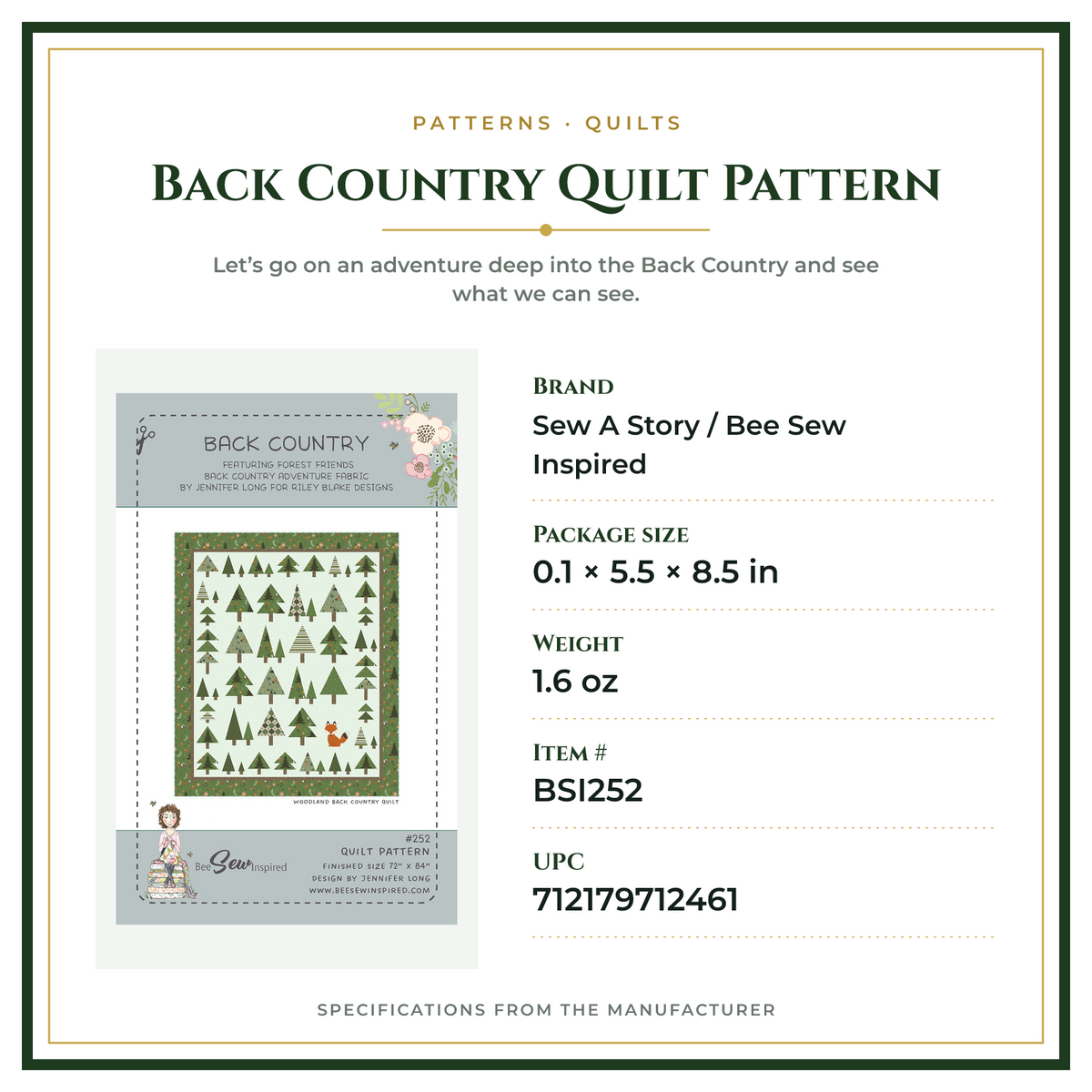 Product Specifications – Back Country Quilt Pattern