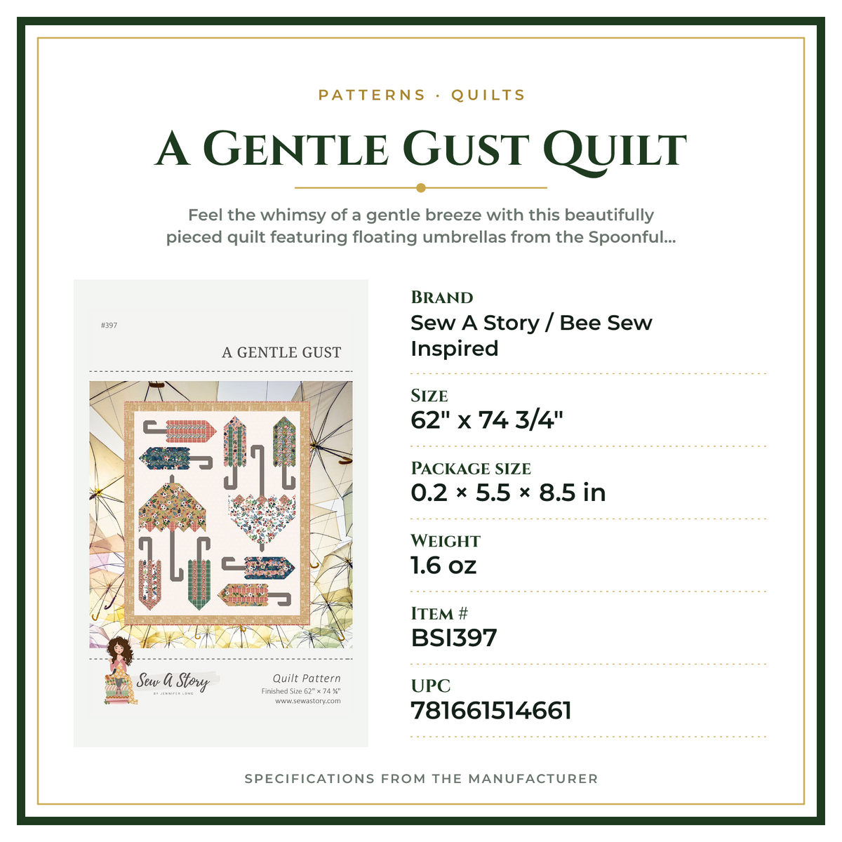 Product Specifications – A Gentle Gust Quilt