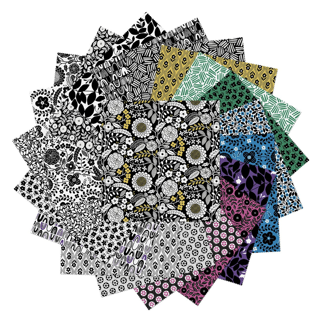 10in Squares Black White & Bloom 42pcs/bundle