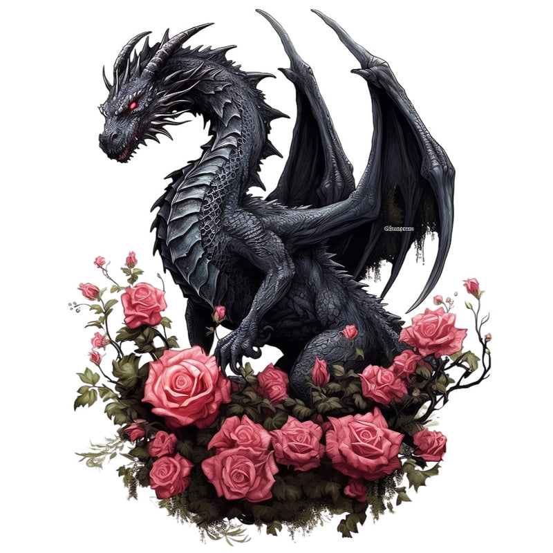 Black Gothic Dragon Fabric Panel 2