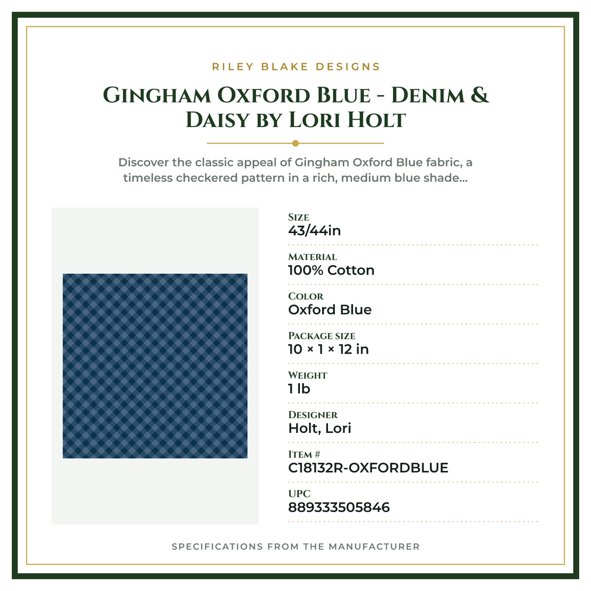 Product Specifications – Gingham Oxford Blue - Denim & Daisy by Lori Holt