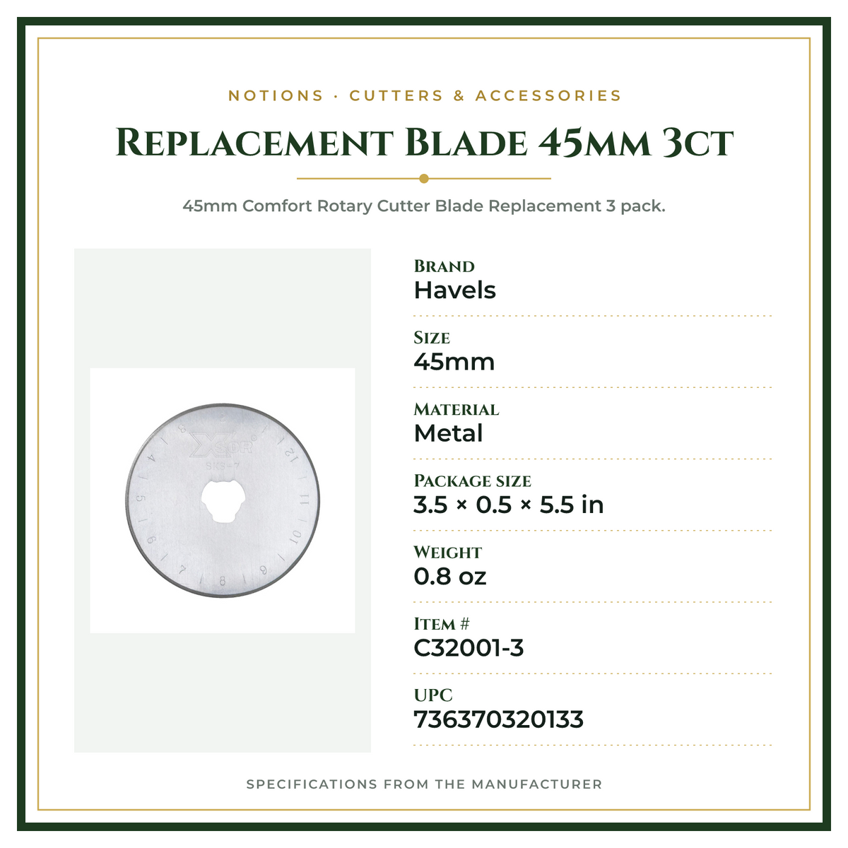 Product Specifications – Replacement Blade 45mm 3ct