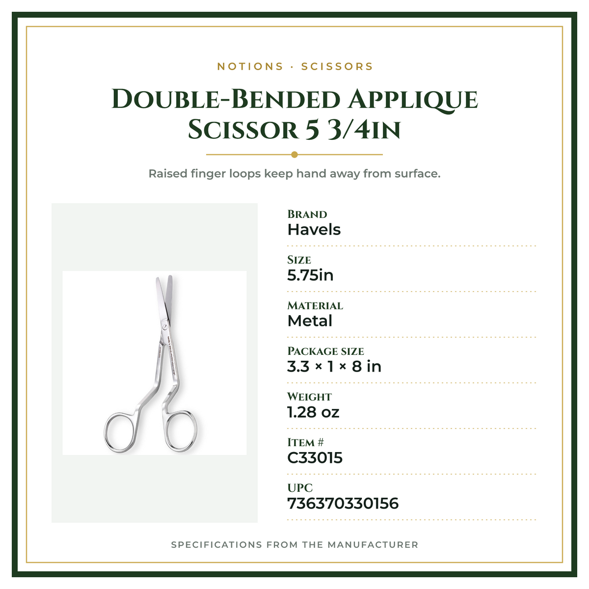Product Specifications – Double-Bended Applique Scissor 5 3/4in