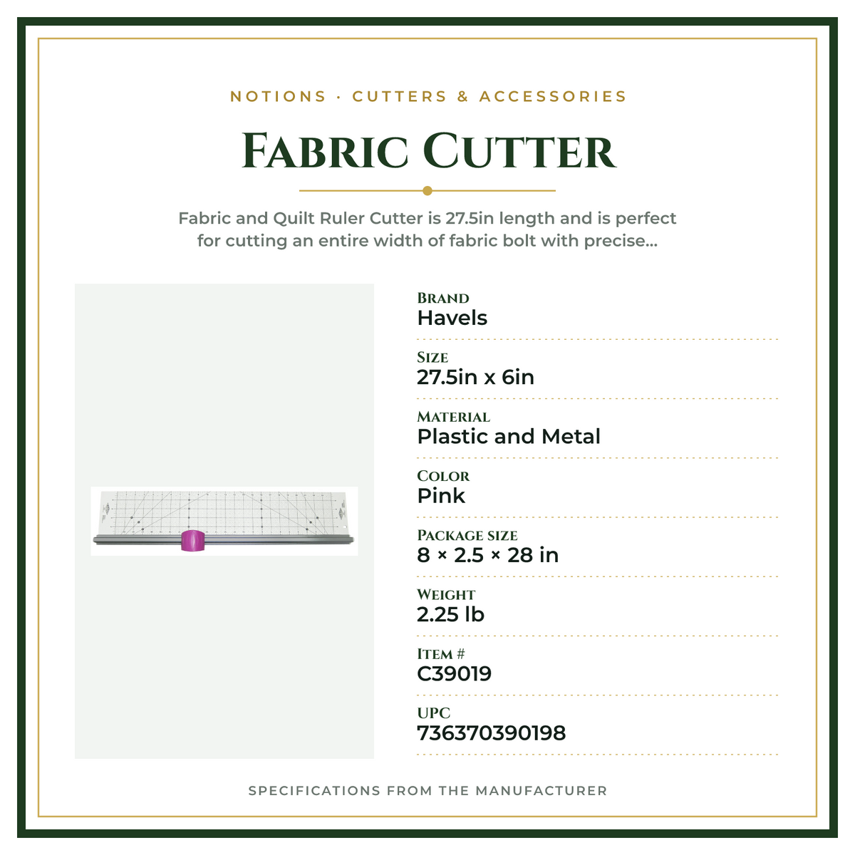 Product Specifications – Fabric Cutter