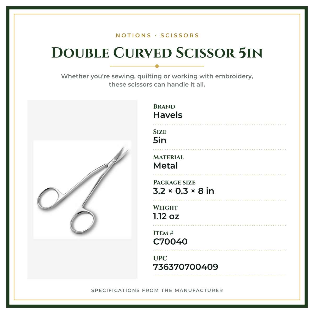 Product Specifications – Double Curved Scissor 5in