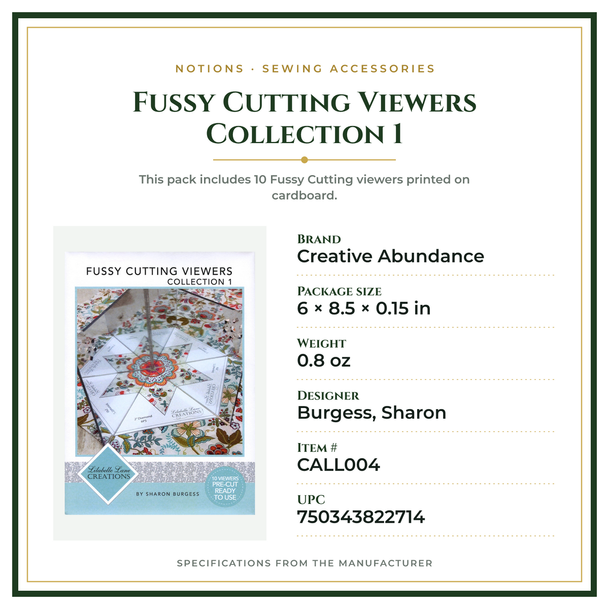 Product Specifications – Fussy Cutting Viewers Collection 1