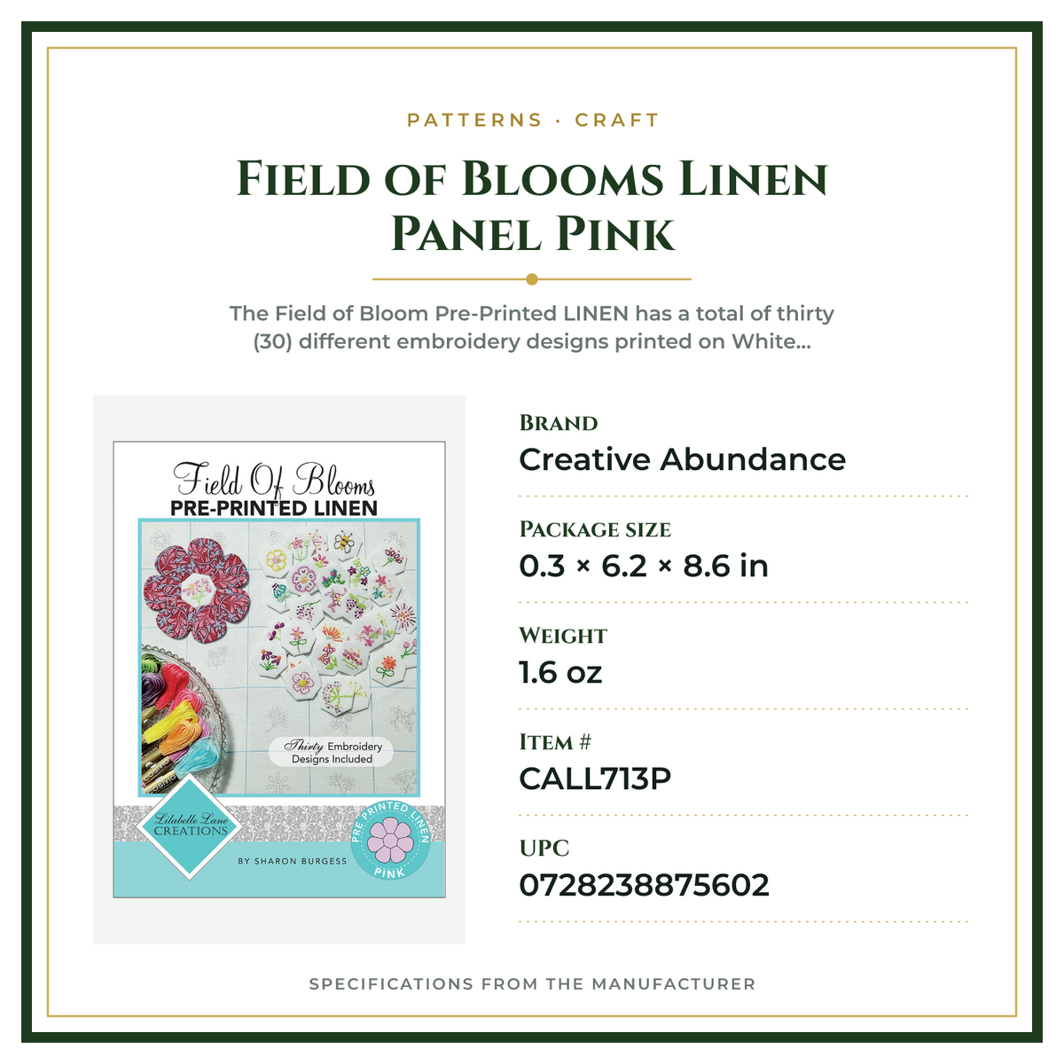 Product Specifications – Field of Blooms Linen Panel Pink