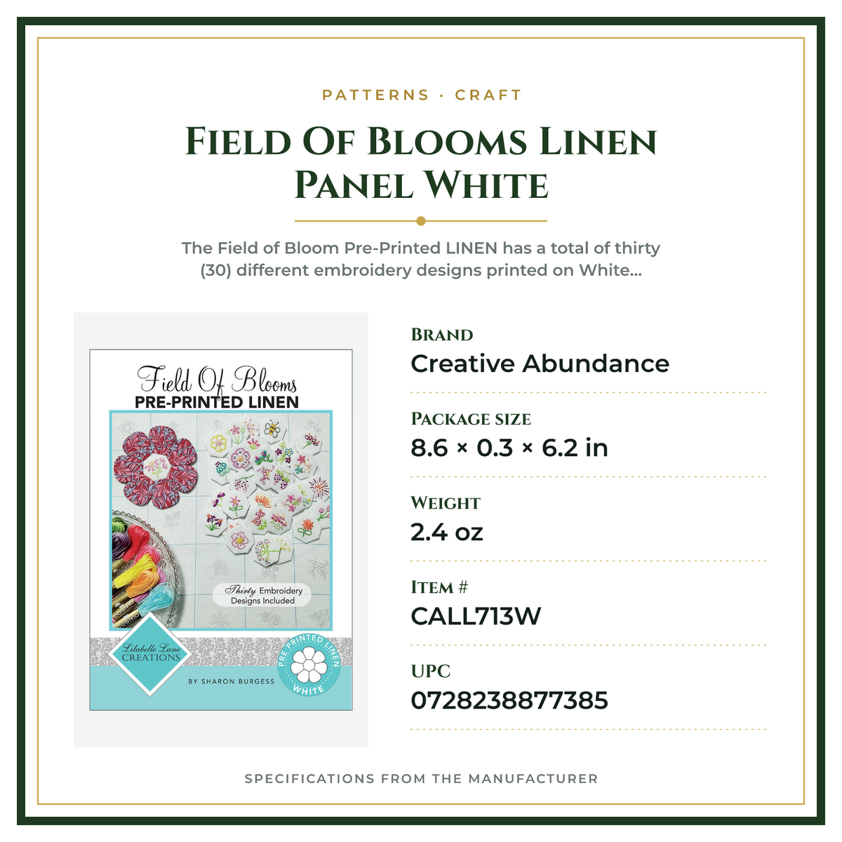 Product Specifications – Field Of Blooms Linen Panel White