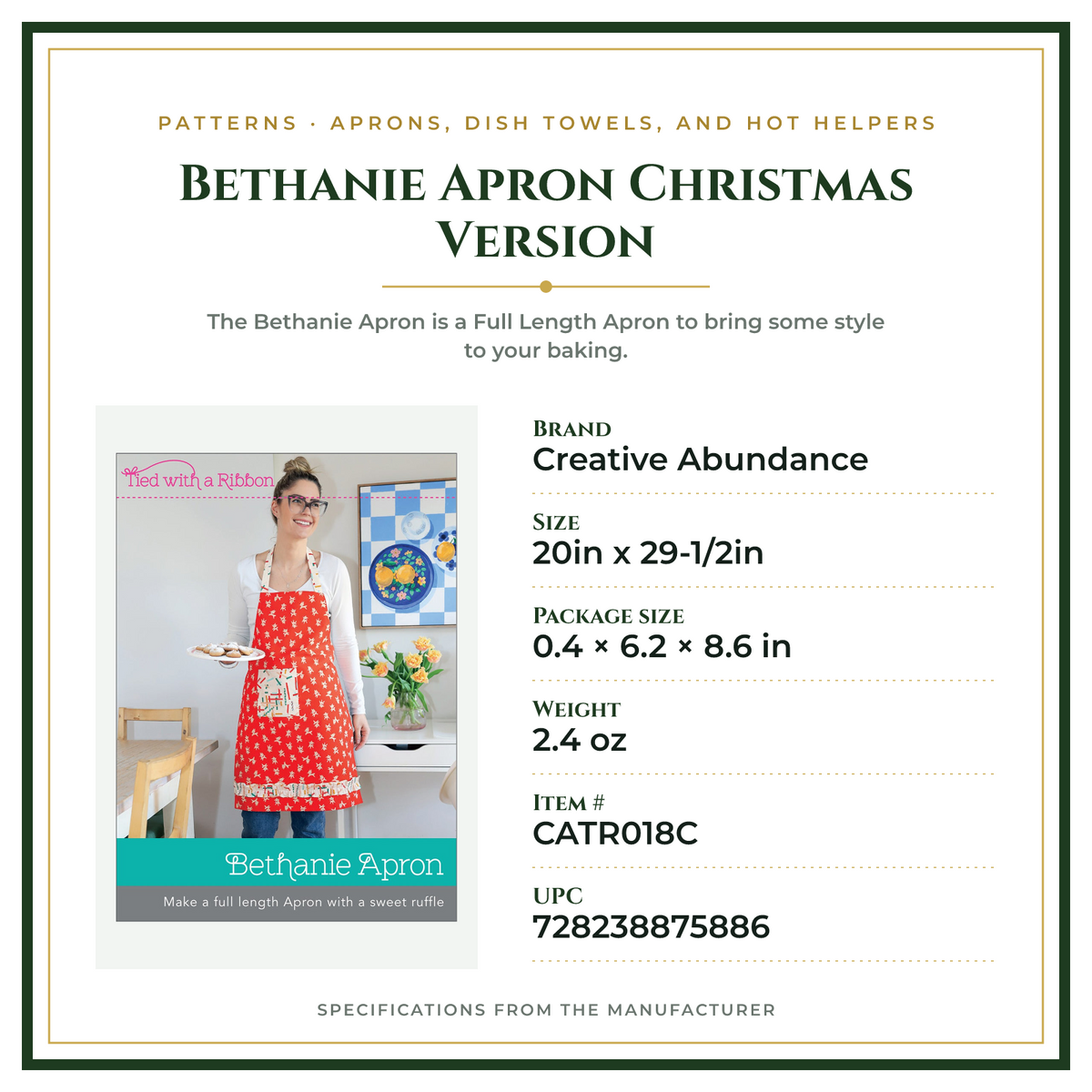 Product Specifications – Bethanie Apron Christmas Version