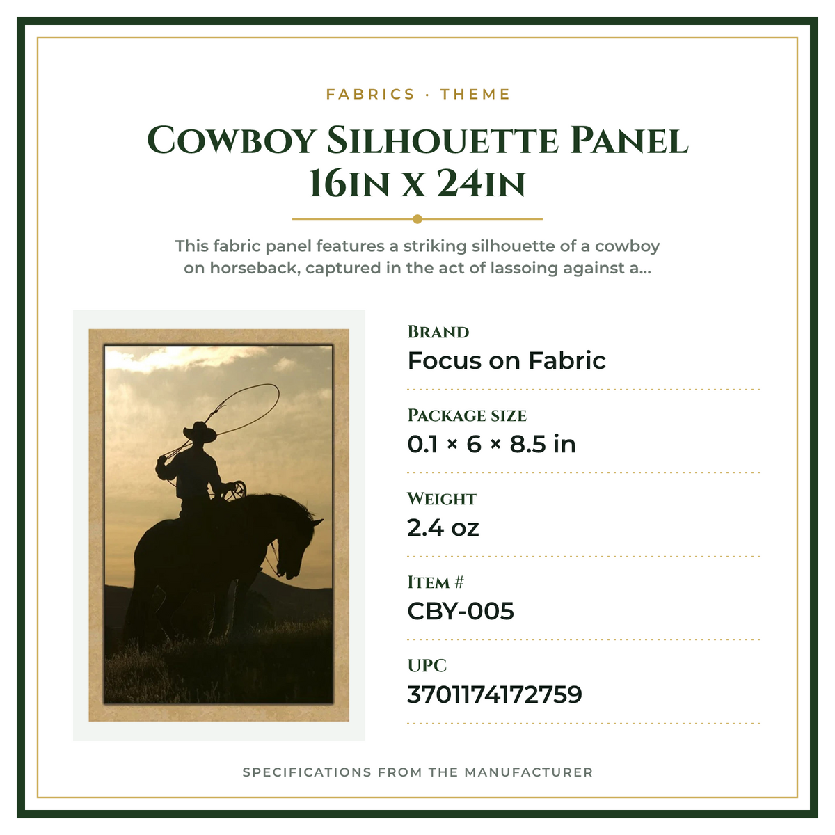 Product Specifications – Cowboy Silhouette Panel 16in x 24in