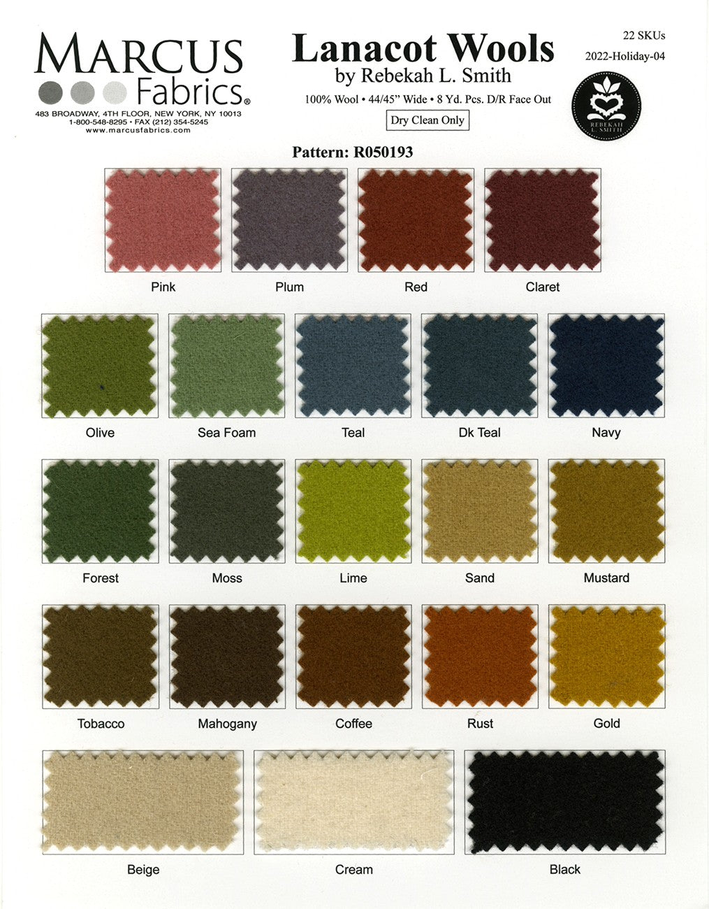 Sample Color Card Lanacot Wool, limit 1 per store