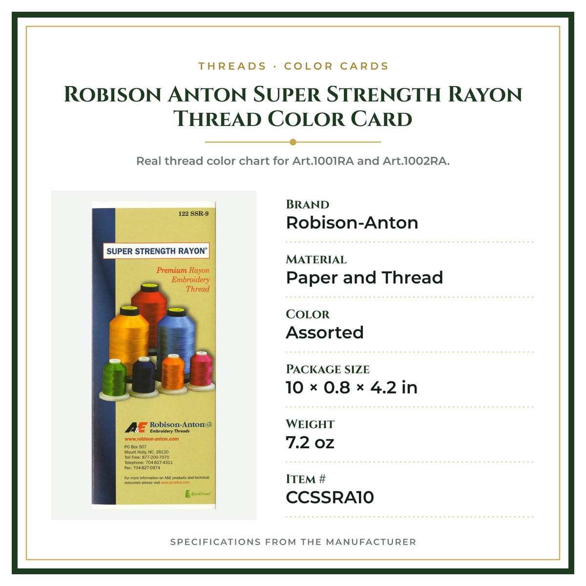 Product Specifications – Robison Anton Super Strength Rayon Thread Color Card