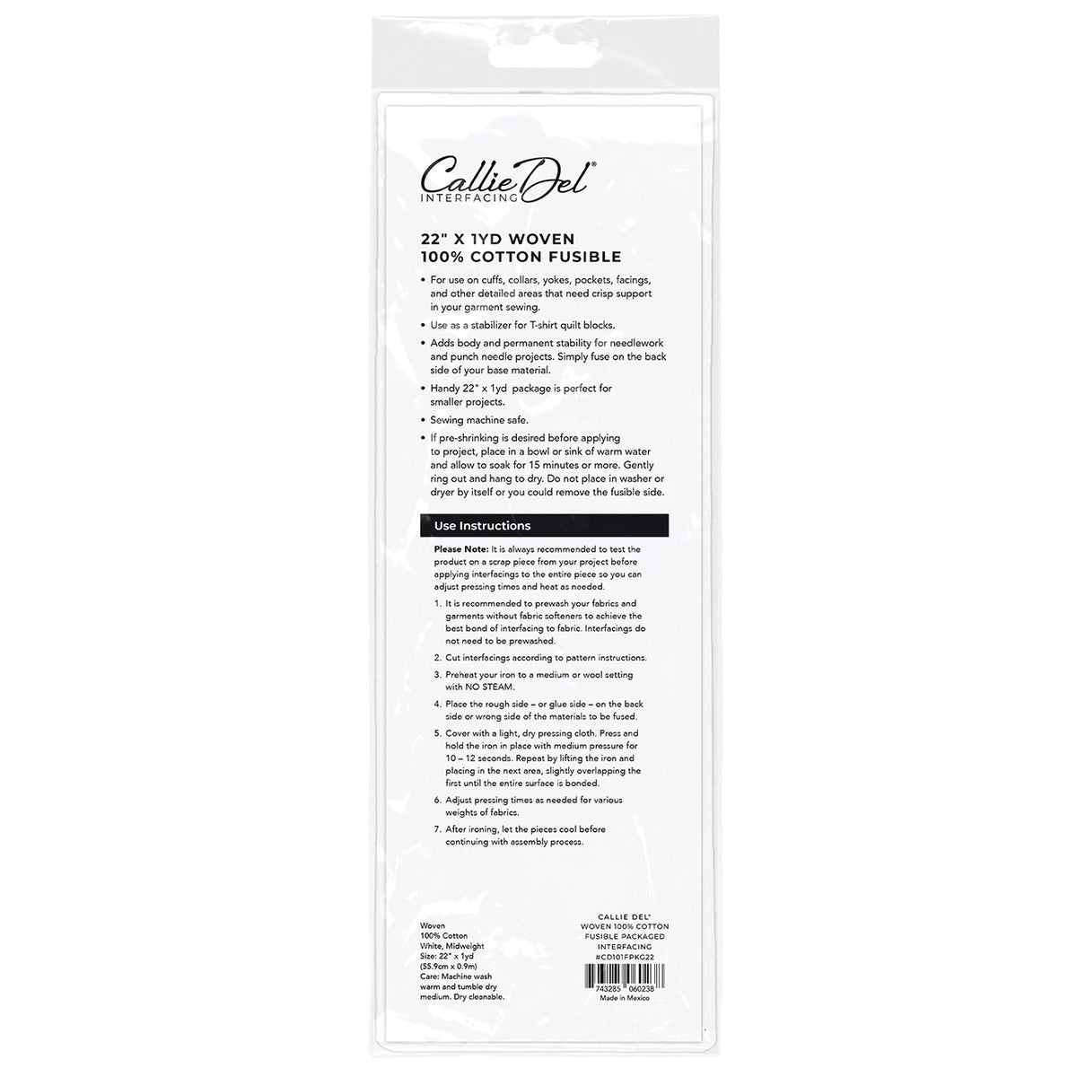 Woven 100% Cotton Fusible Packaged Interfacing 22in x 1yd