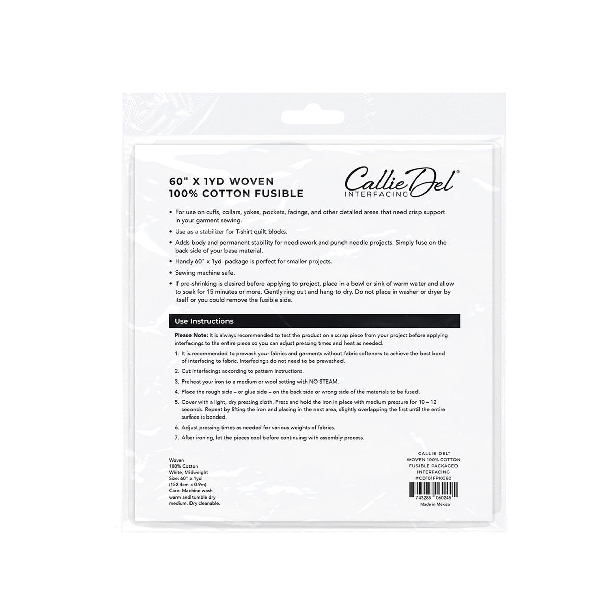 Woven 100% Cotton Fusible Packaged Interfacing 60in x 1yd
