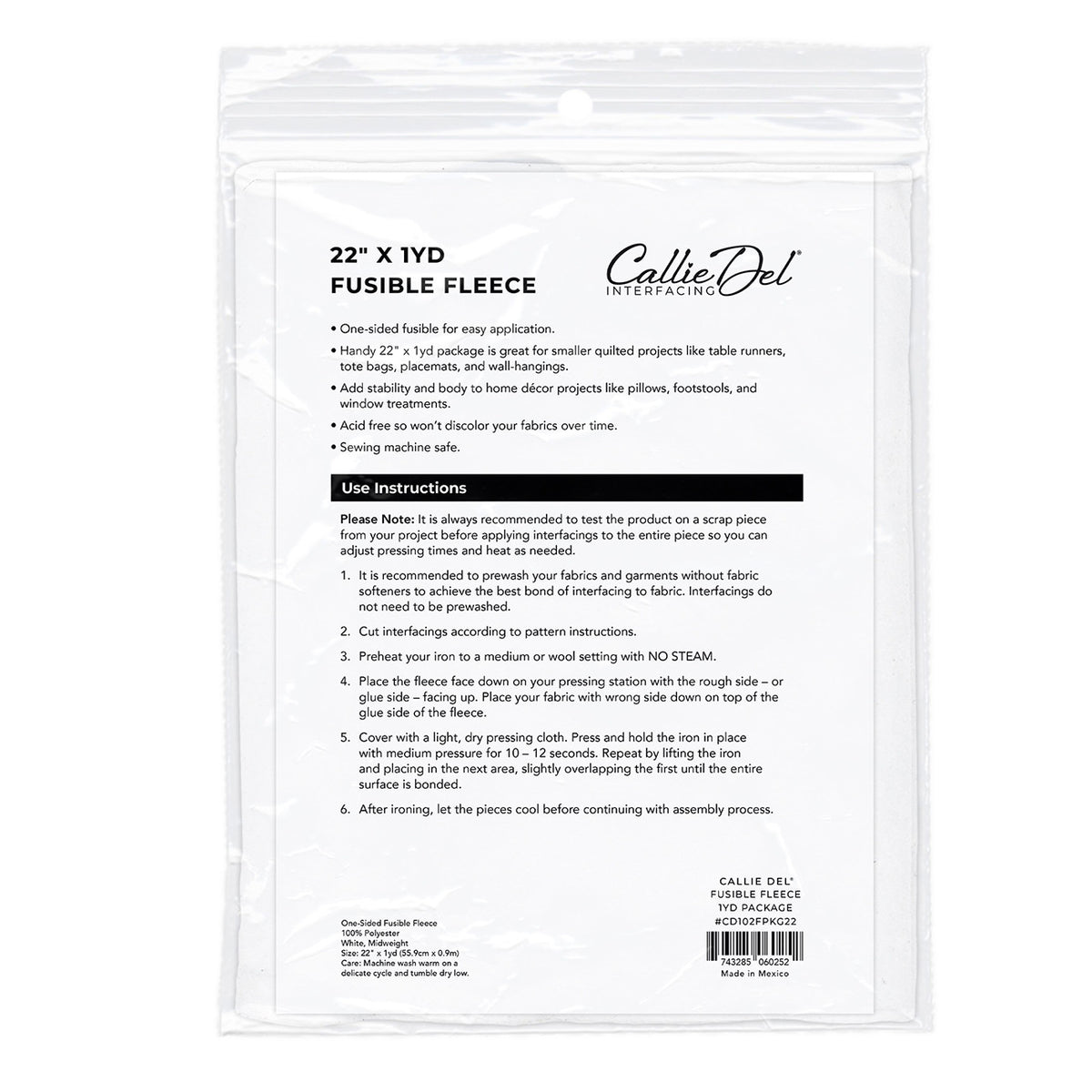 Fusible Fleece 1yd Package 22in x 1yd