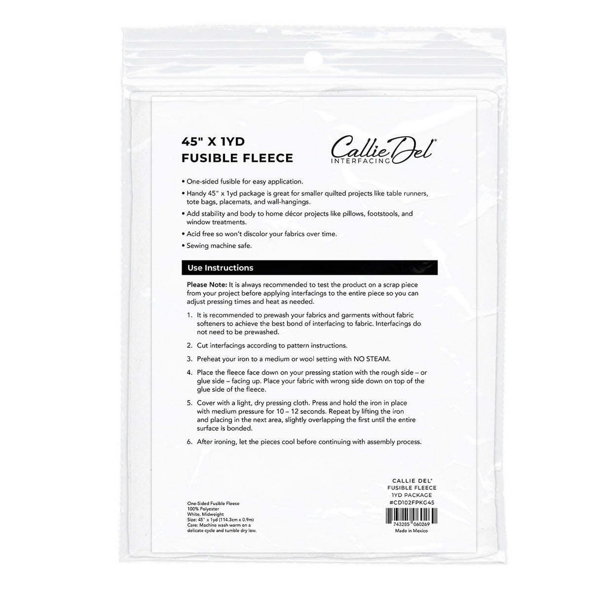 Fusible Fleece 1yd Package 45in x 1yd