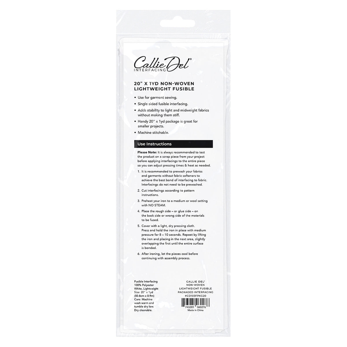 Non-Woven Lightweight Fusible Packaged Interfacing 20in x 1yd