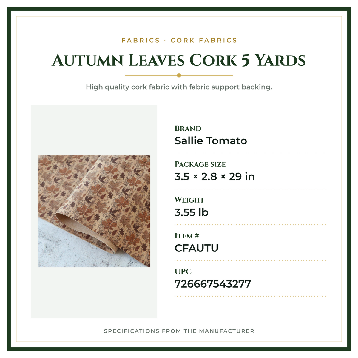 Product Specifications – Autumn Leaves Cork 5 Yards