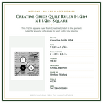 Product Specifications – Creative Grids Quilt Ruler 1-1/2in x 1-1/2in Square