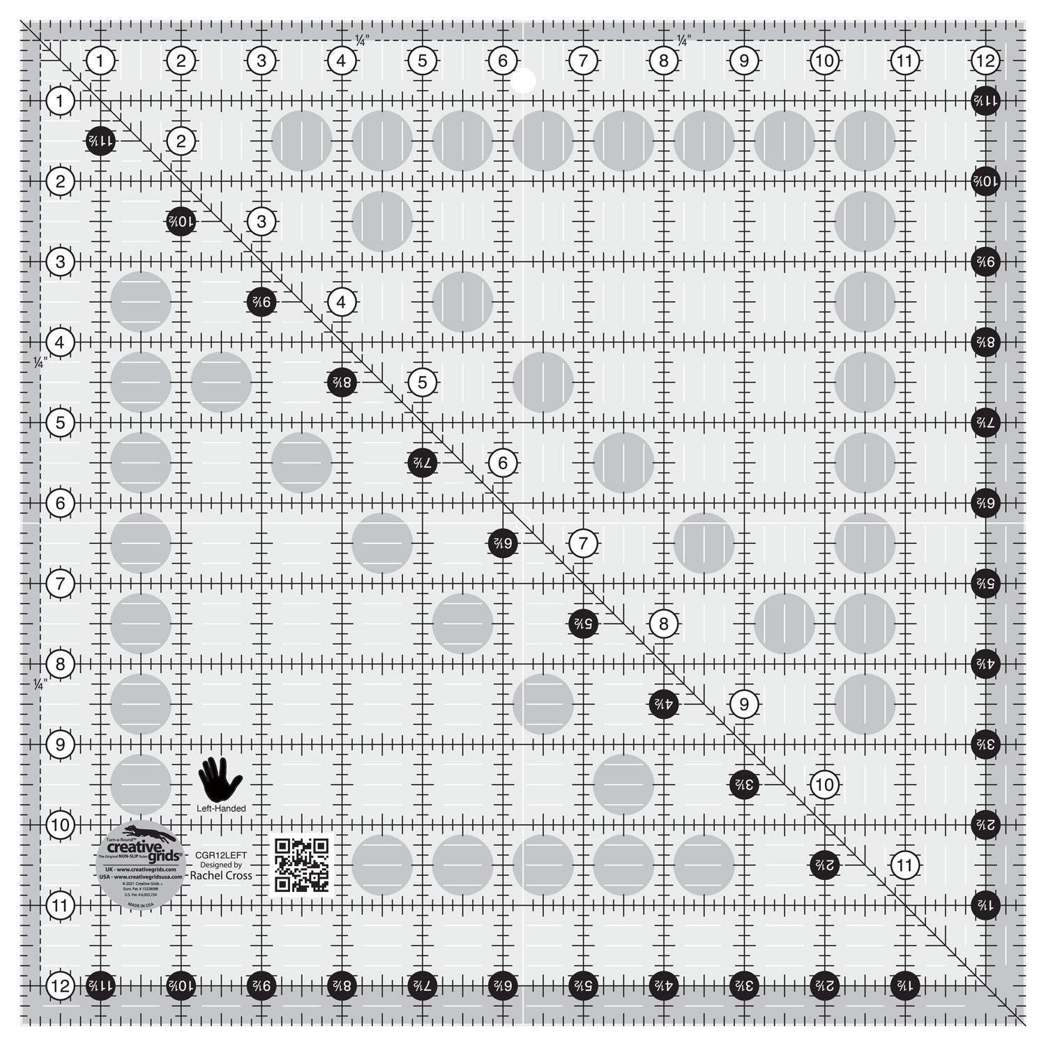 Creative Grids Quilt Ruler Left Handed 12-1/2in x 12-1/2in Square