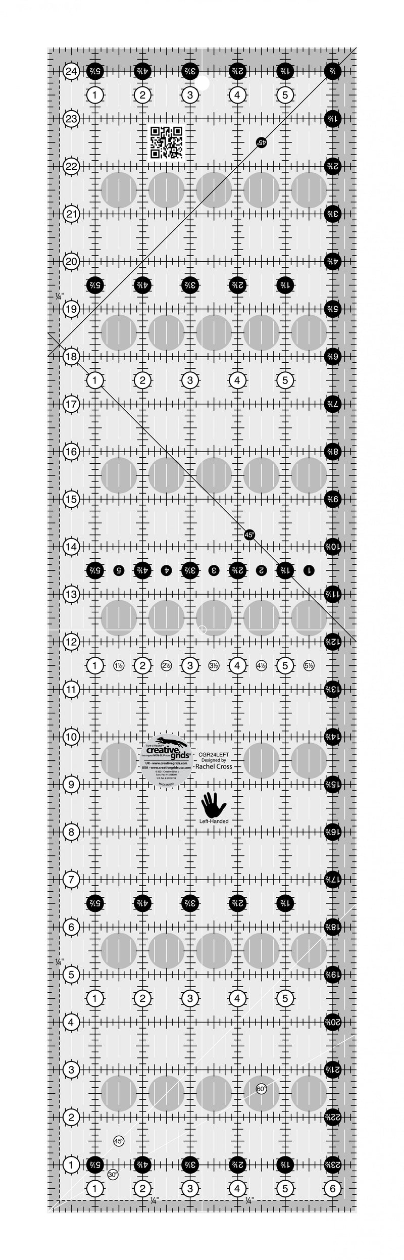 Creative Grids Left Handed Quilt Ruler 6-1/2in x 24-1/2in Rectangle