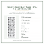Product Specifications – Creative Grids Quilt Ruler 4-1/2in x 12-1/2in Rectangle